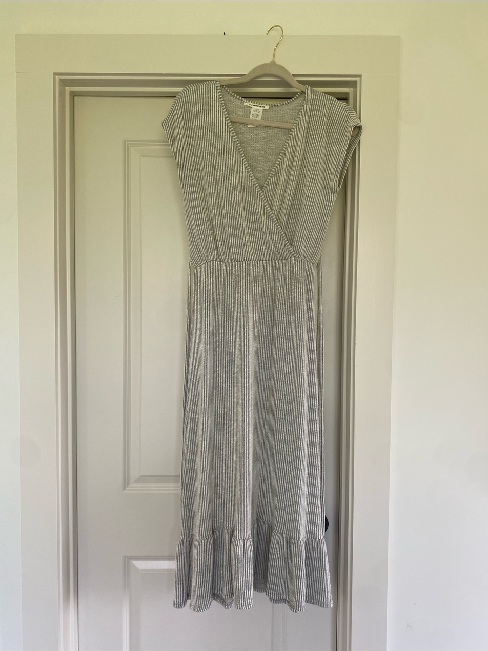 Caution To The Wind Light Gray Ribbed Wrap Midi Dress